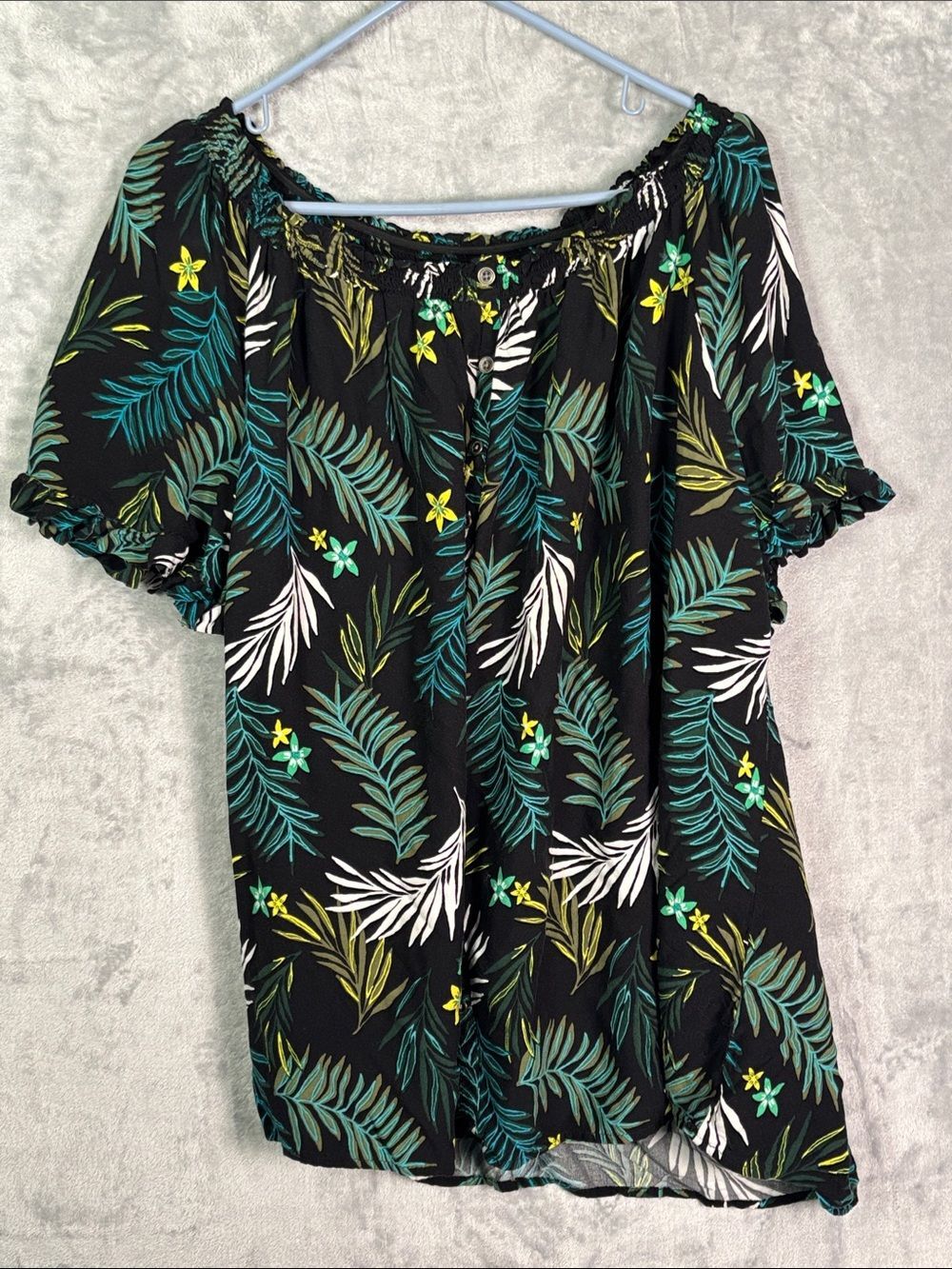 Terra & Sky Black Tropical Floral Blouse Women Size 1X